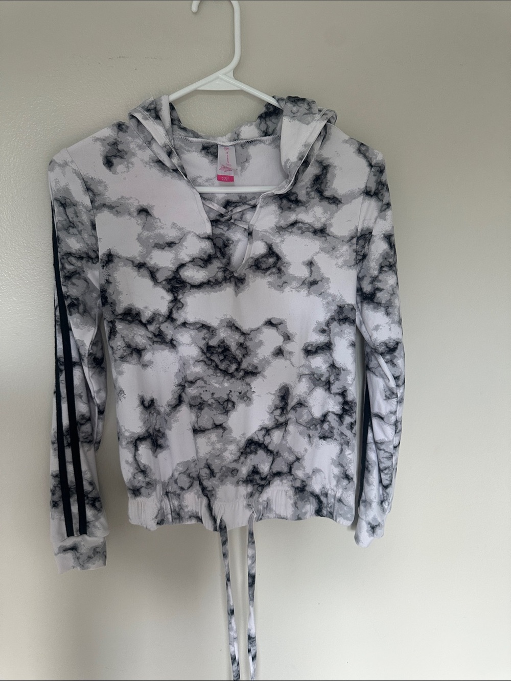 No Boundaries Black & White Marble Lace-Up Hoodie